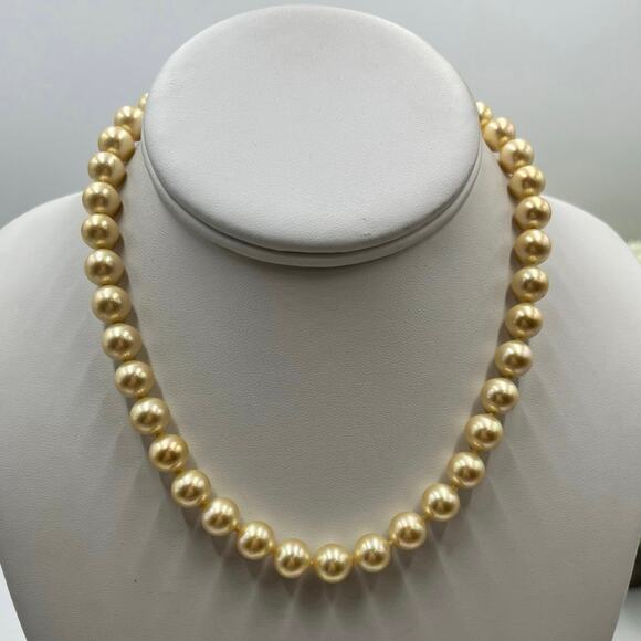 Majorica Spain M 8-9mm Golden Pearl Necklace 15.5” 12kt GF Clasp 925 Chain - Picture 5 of 11
